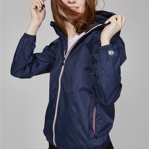 K-Way Navy Full Zip Packable Rain Jacket with Rainbow Zipper